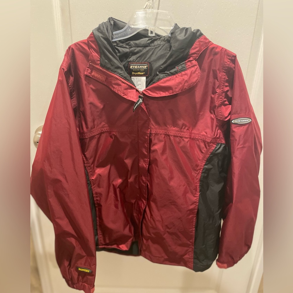 STEARNS Dry Wear Womens Sz XL Waterproof Rain Jacket Maroon & Blk